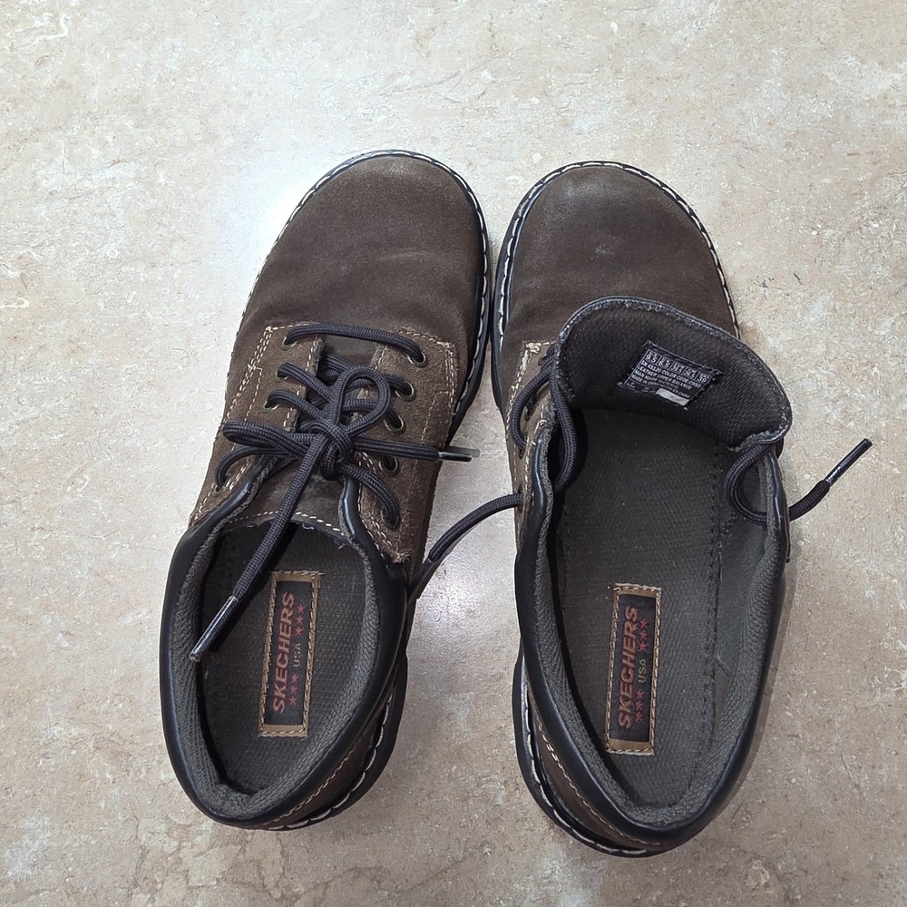 VTG Y2K Skechers Shoes Women 9.5 Brown Leather Jammers Chunky Lug Oxford - Picture 8 of 8